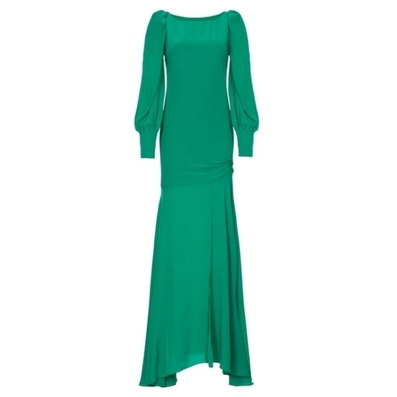 De La Vali Presley Green Drop Waist Long Gown Leg Slit Size 8 - Picture 9 of 10